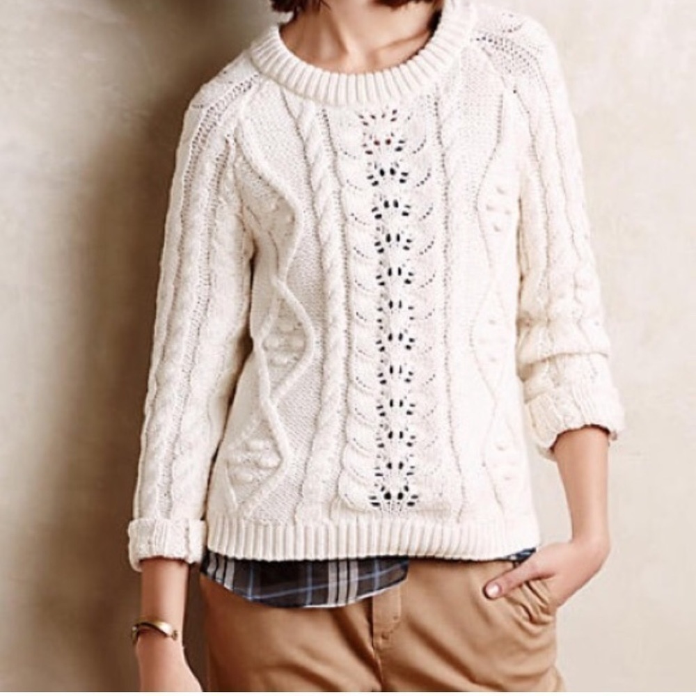 Knitted & Knotted Barnegat pull over ivory sweater heavy knit Sz XS crewneck